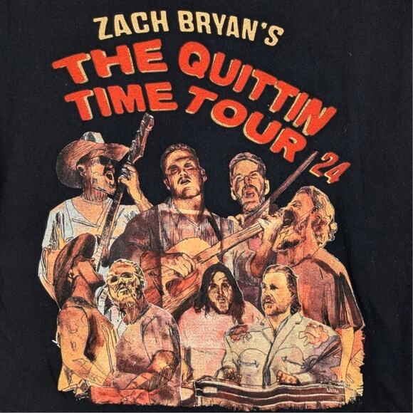 Zach Bryan Quittin Time Tour 2024 T Shirt Men’s Medium Black Concert Tee Graphic - Picture 2 of 5